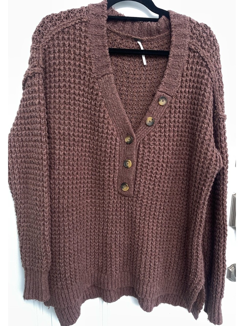 Free People Boho Whistle Thermal Btown Waffle Knit Henley Sweater Small